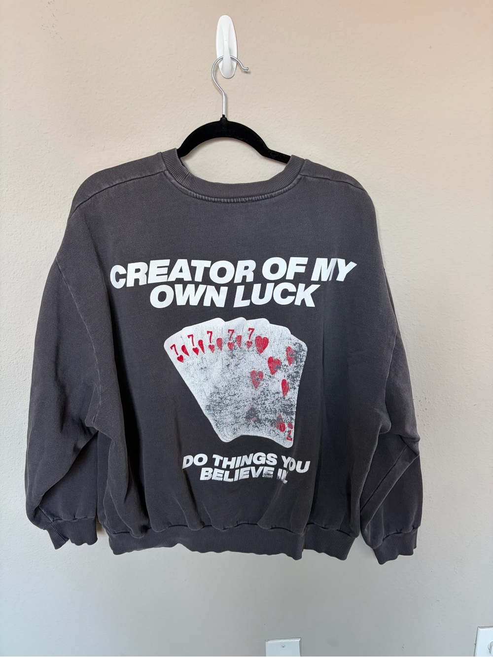 Creator Of My Own Luck Graphic Crewneck Sweater - Charcoal